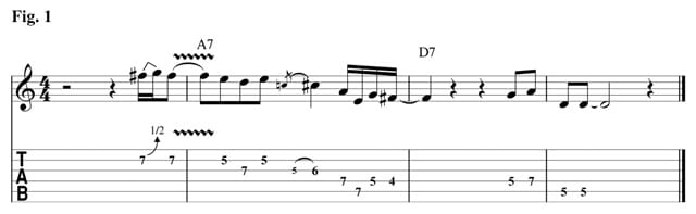 blues guitar lick a7 to d7